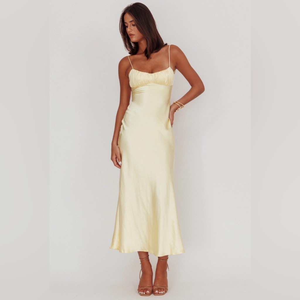 Selfie Leslie Pale Yellow Satin Maxi Slip Dress